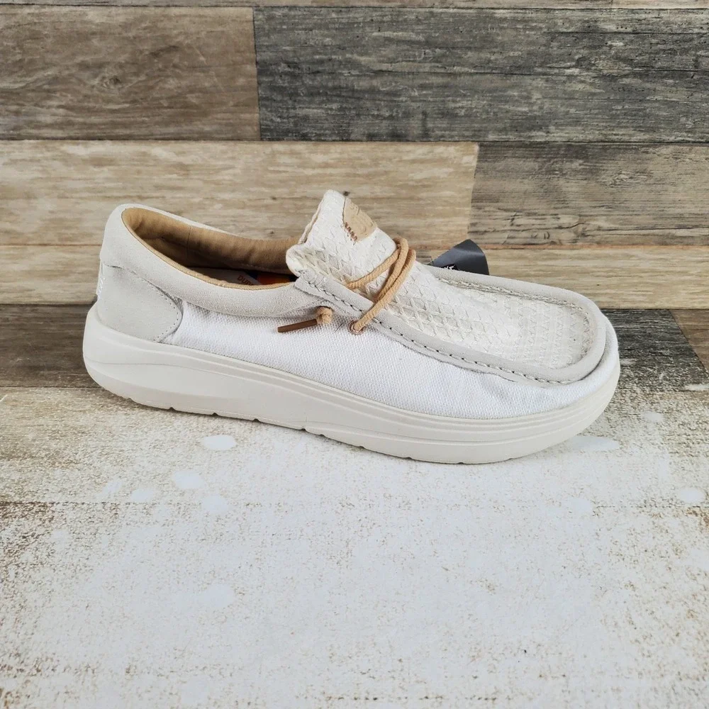 Hey Dude Wally Comf Woven Mens Loafer Shoe Sz 9 Silver Birch Multi Round Toe